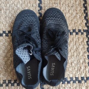 Suavs Black Knit Slip-On Sneakers with Lace Detail